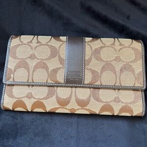Coach Tan and Brown Signature Clutch Wallet